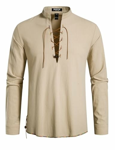 Beige long-sleeve shirt with lace-up front