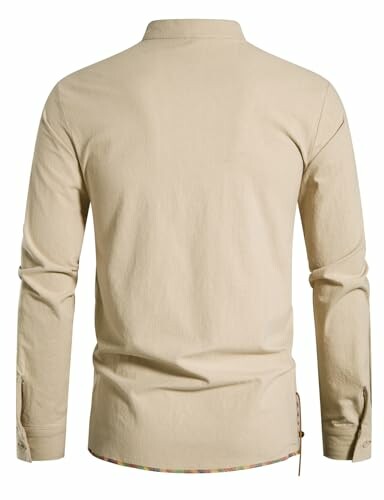 Back view of a beige long-sleeve shirt