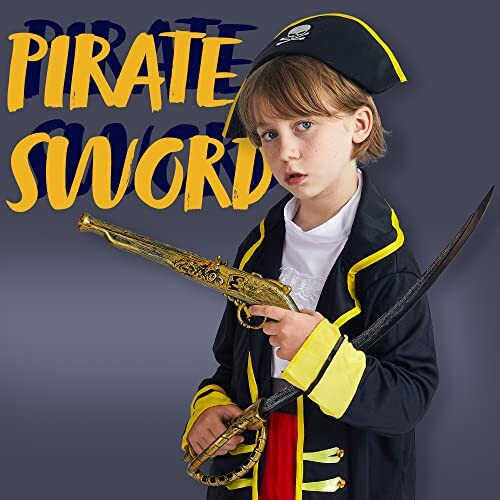 Child in pirate costume holding a sword