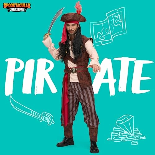 Man in pirate costume with sword and hat