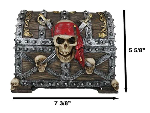 Pirate-themed treasure chest with skull and swords design.