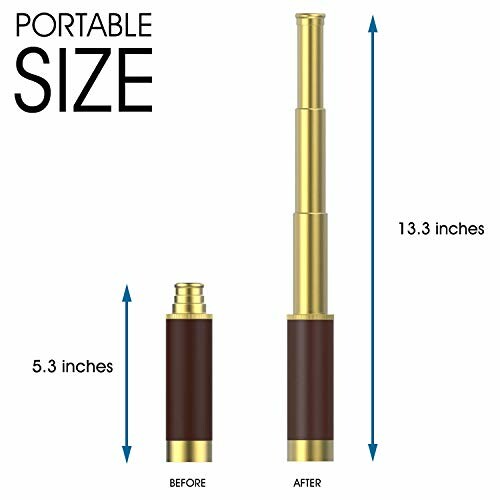 Portable telescope showing before and after extension, with measurements.